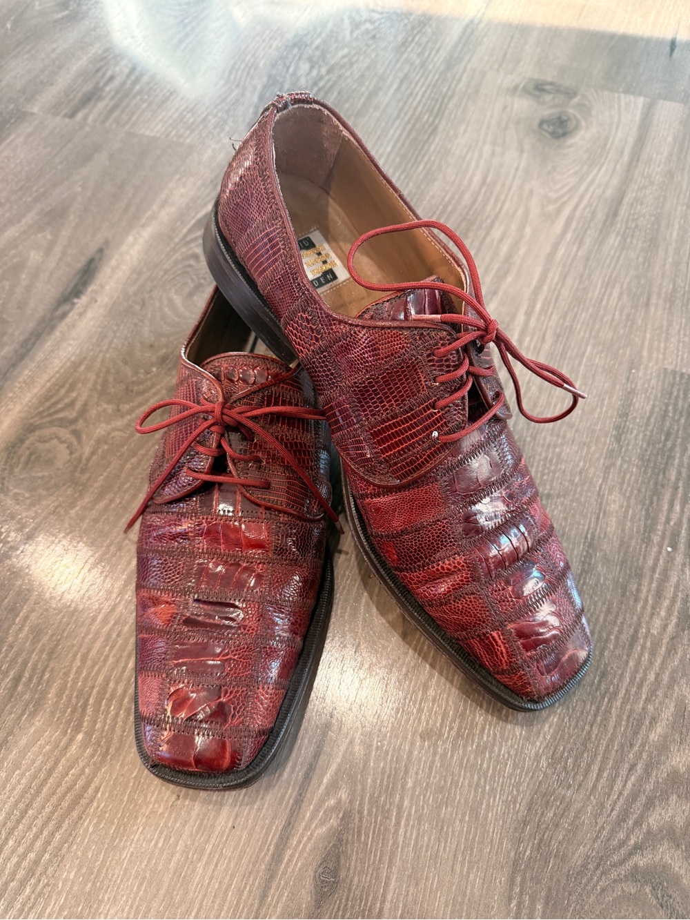 David Eden Genuine Crocodile And Lizard Leather Shoes Black Mens Sz 9.5